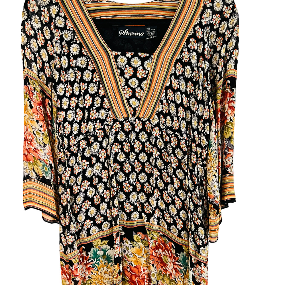 Vintage 90s Starina Multi Floral Bohemian Lined Women's Dress Size Large - Picture 6 of 11